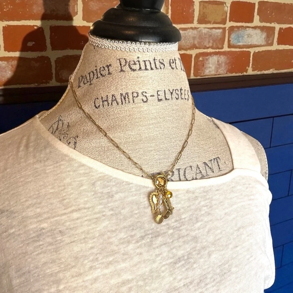 Gold Toned Charm Necklace Coastal Cowgirl